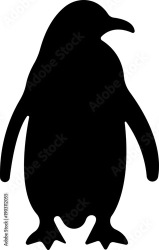 Penguin Flat Style Vector Black Icon, Antarctic Bird Silhouette Symbol and Wildlife Outline Graphic Group Featuring Penguin, Seabird and Flightless Bird