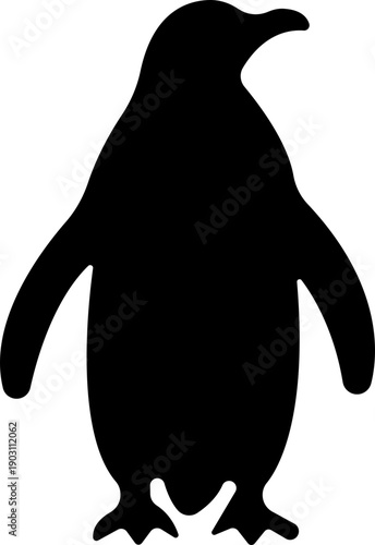 Penguin Flat Style Vector Black Icon, Antarctic Bird Silhouette Symbol and Wildlife Outline Graphic Group Featuring Penguin, Seabird and Flightless Bird