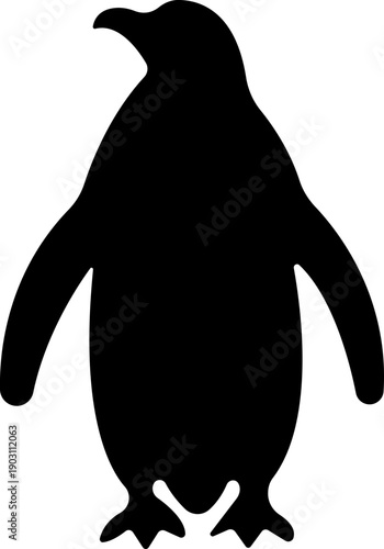 Penguin Flat Style Vector Black Icon, Antarctic Bird Silhouette Symbol and Wildlife Outline Graphic Group Featuring Penguin, Seabird and Flightless Bird
