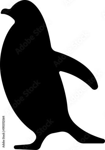 Penguin Flat Style Vector Black Icon, Antarctic Bird Silhouette Symbol and Wildlife Outline Graphic Group Featuring Penguin, Seabird and Flightless Bird