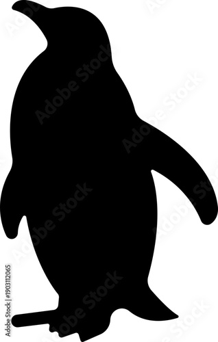 Penguin Flat Style Vector Black Icon, Antarctic Bird Silhouette Symbol and Wildlife Outline Graphic Group Featuring Penguin, Seabird and Flightless Bird