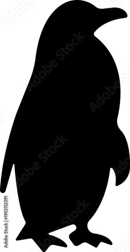 Penguin Flat Style Vector Black Icon, Antarctic Bird Silhouette Symbol and Wildlife Outline Graphic Group Featuring Penguin, Seabird and Flightless Bird