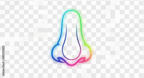 Abstract Colorful Human Nose Outline with Gradient Neon Effect on Transparent Background