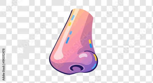 Colorful stylized human nose cartoon illustration with vibrant gradient hues and simple lines on
