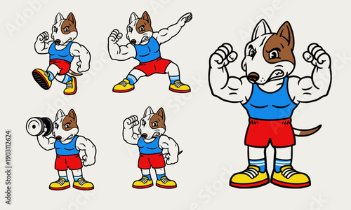 Bull Terrier Dog Fitness Mascot Set
