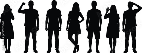 Silhouettes of diverse individuals in casual and professional poses against a plain background