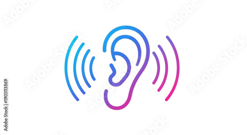 Vibrant gradient outline of a human ear with sound waves representing active listening and audio