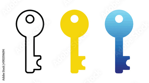 Three Keys: Outline, Yellow, and Blue Gradient
