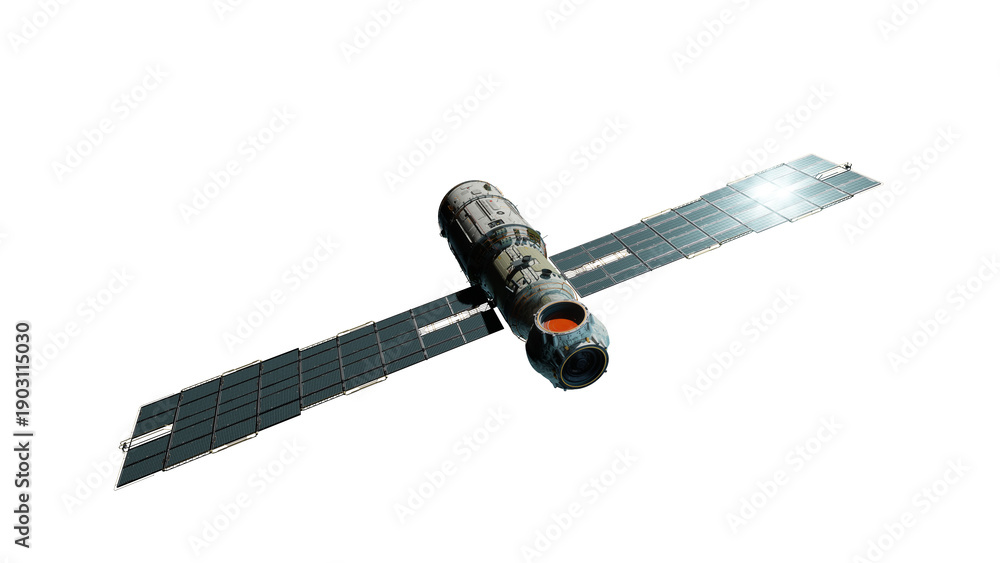 Fototapeta premium Scientific space station with solar panels in orbit.
