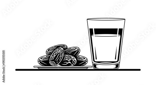 Glass of Water and Dates Illustration.