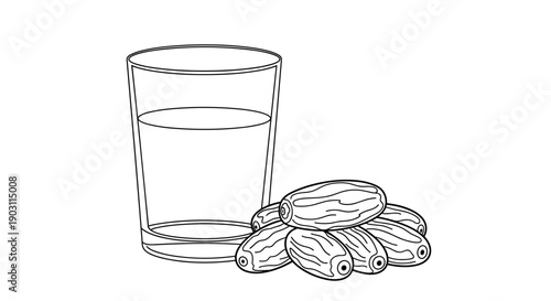 Glass of Water with Almonds Illustration.