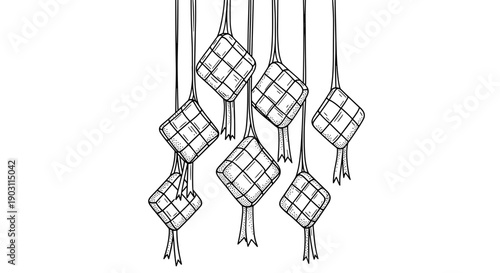Hand drawn lanterns hanging decoration illustration.