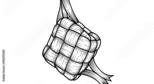 Hand drawn woven bag illustration.