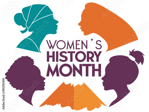 Womens History Month celebration with diverse women silhouettes  women empowerment concept