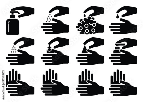 Iconography of Hand Washing and Sanitizing Steps