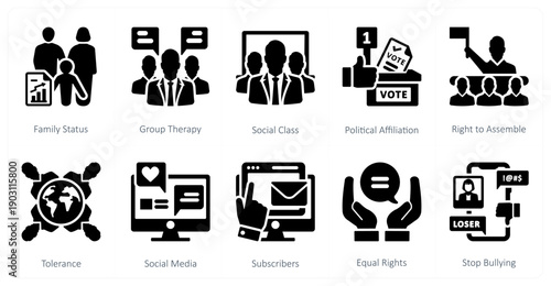 A set of 10 mix icons as family status, group therapy, social class
