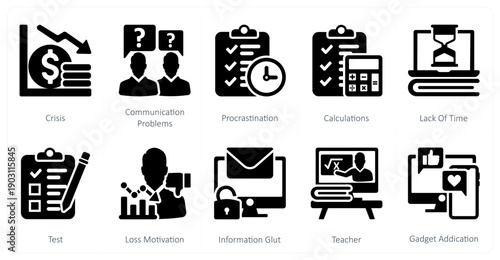 A set of 10 mix icons as crisis, communication problems