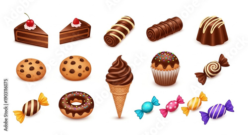 Collection of Delicious Chocolate Desserts and Candies.