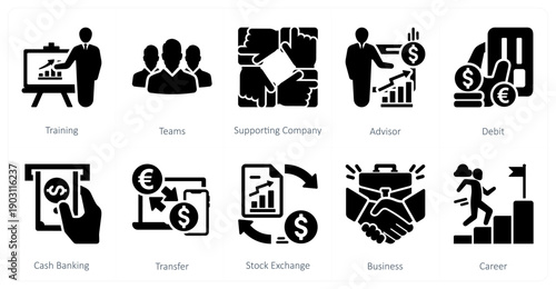 A set of 10 mix icons as training, teams, supporting company