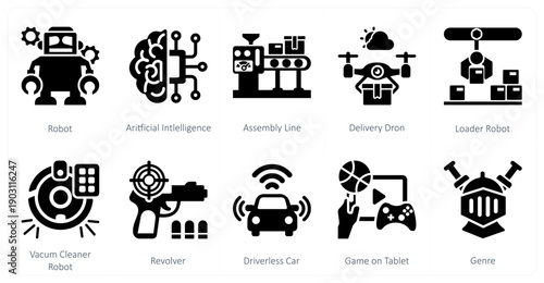 A set of 10 mix icons as robot, artificial intelligence, assembly line