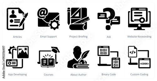 A set of 10 mix icons as articles, email support, project breifing