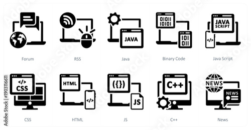 A set of 10 mix icons as forum, rss, java