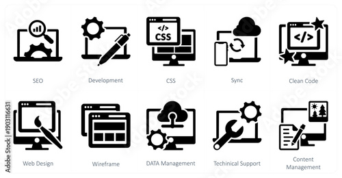 A set of 10 mix icons as seo, development, css