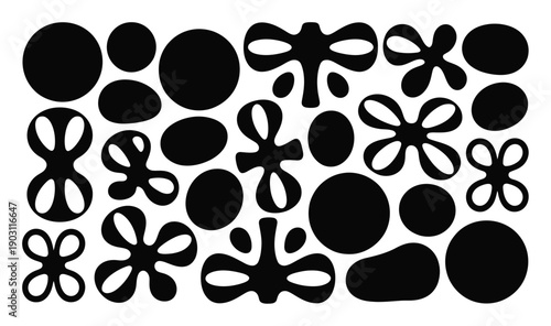 Abstract Black and White Organic Shapes and Circles Pattern