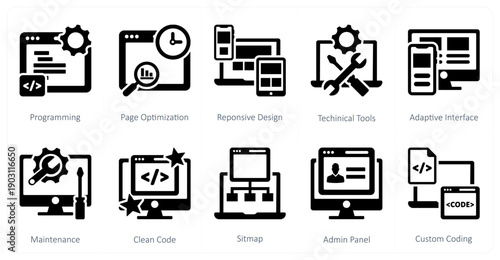 A set of 10 mix icons as programming, page optimization, responsive design