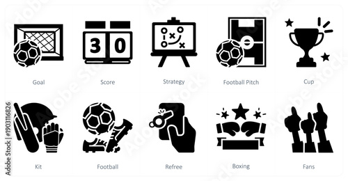 A set of 10 mix icons as goal, score, strategy