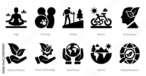 A set of 10 mix icons as yoga, bowling, hiking
