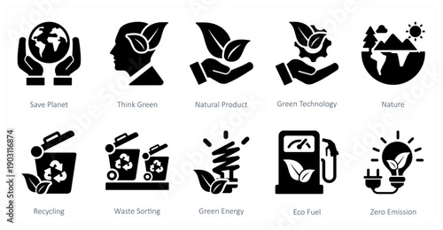 A set of 10 mix icons as save planet, think green, natural product