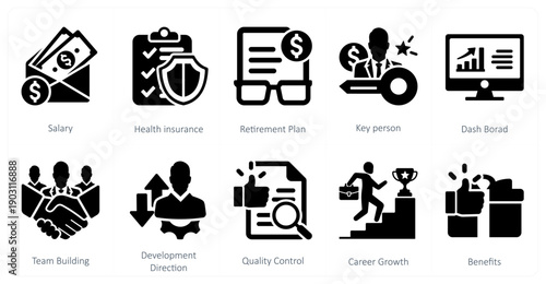 A set of 10 mix icons as salary, health insurance, retirement plan