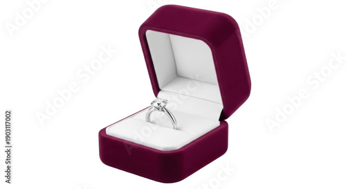 Foto Elegant diamond solitaire ring in a purple velvet box isolated PNG, engagement j
