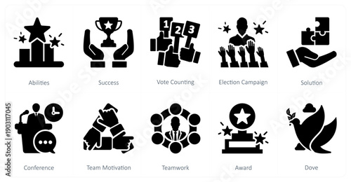 A set of 10 mix icons as abilities, success, vote counting