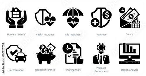 A set of 10 mix icons as home insurance, health insurance, life insurance