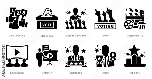 A set of 10 mix icons as vote counting, ballot box, election campaign