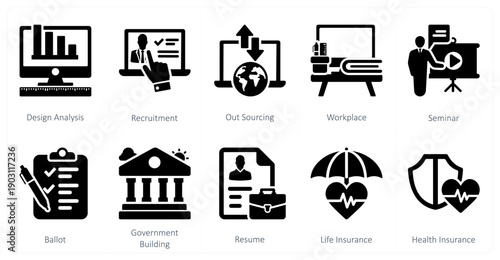 A set of 10 mix icons as design analysis, recruitment, out sourcing