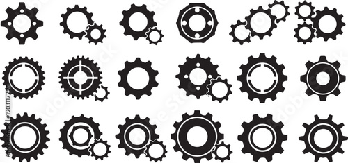 Gear Cog Mechanism Icons Vector Set