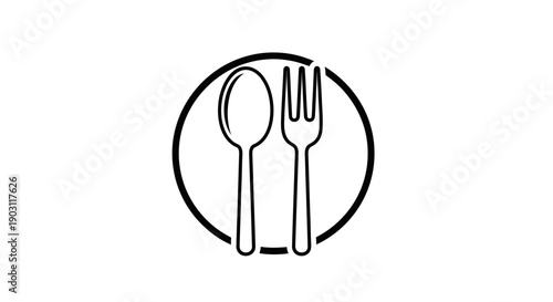Simple Line Art of Utensils on a Plate