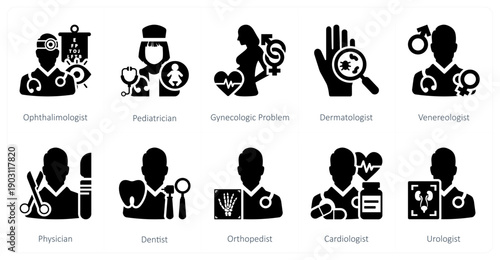 A set of 10 mix icons as ophthalimologist, pediatrician