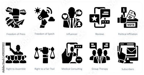 A set of 10 mix icons as freedom of press, freedom of speech