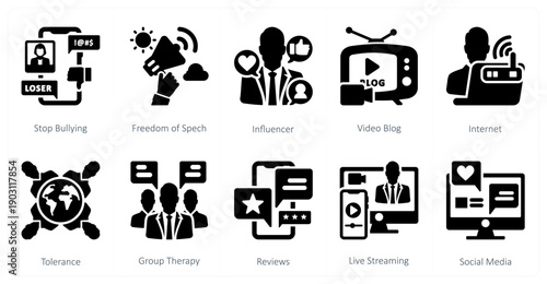 A set of 10 mix icons as stop bullying, freedom of speech