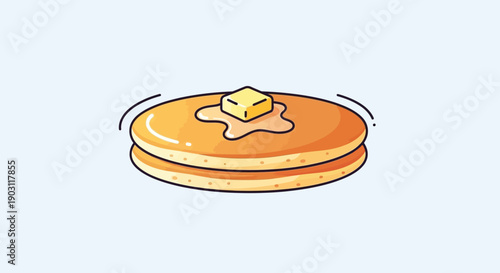 Delicious Stack of Golden Pancakes with Melting Butter and Sweet Syrup Cartoon Illustration
