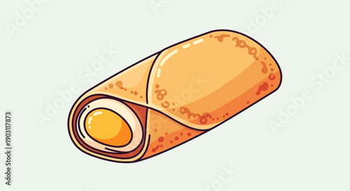 Delicious cartoon breakfast pancake roll with a fried egg inside, perfect for a happy morning meal