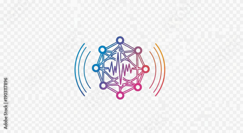 Abstract colorful network symbol with sound wave representing digital signal transmission