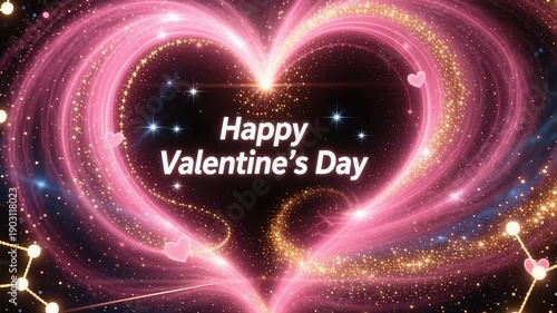 Happy valentine's day glowing heart video with sparkles on dark background