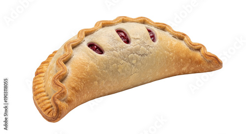 Delicious cherry hand pie isolated PNG, sweet baked pastry with fruit filling on transparent background for dessert concepts