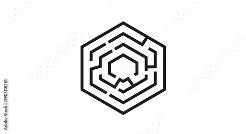 Geometric Hexagon Maze Design Element.