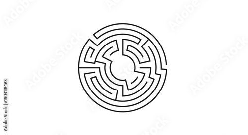 Simple Black Labyrinth Icon on White.